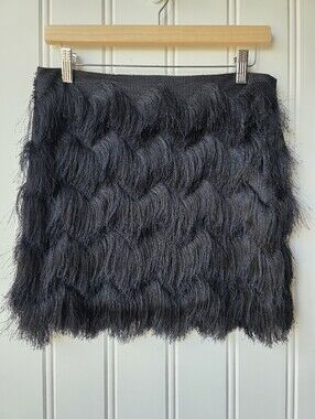 H&M Black Zig Zag Fringe Zip Up Mini Skirt Small